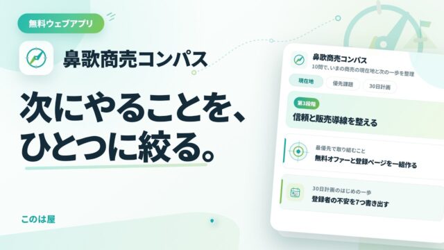 このは屋 | 無料アプリ「鼻歌商売コンパス」を使ってみた｜10問で次の一歩を整理